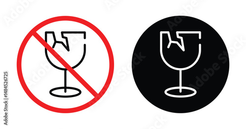 Fragile Icon Set - Handle With Care Symbol, Broken Glass Sign, Shipping Packaging Vector