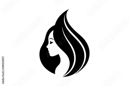 Stylized vector profile of a beautiful woman with long hair, perfect for a salon or spa logo