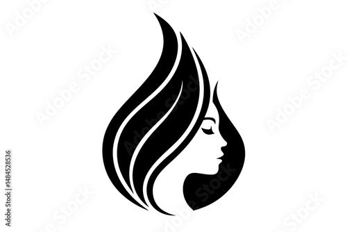 Fashionable vector illustration of a woman's head silhouette with a tattoo, showcasing her beautiful face and hairstyle