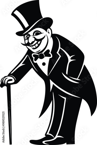 A cute cartoon and funny style illustration of a wealthy man vector, cartoon style illustration of a wealthy man silhouette and line art vector illustration design