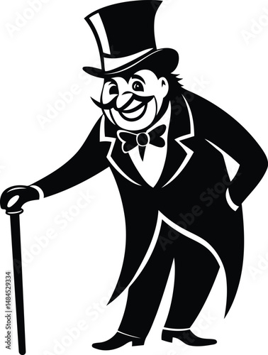 A cute cartoon and funny style illustration of a wealthy man vector, cartoon style illustration of a wealthy man silhouette and line art vector illustration design