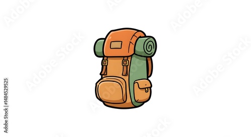 Cartoon Hiking Backpack Isolated on White Background