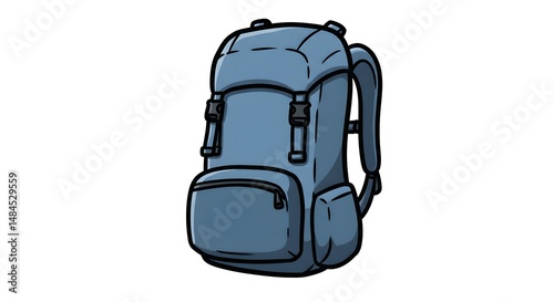 Blue Hiking Backpack Illustration on White Background