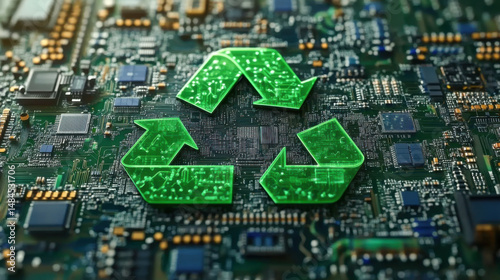 green recycle sign on circuit board technology innovations