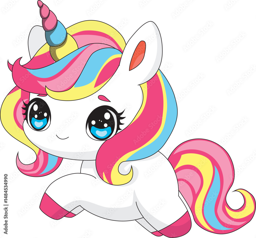 Obraz premium Running Unicorn Cartoon Doodle Vector