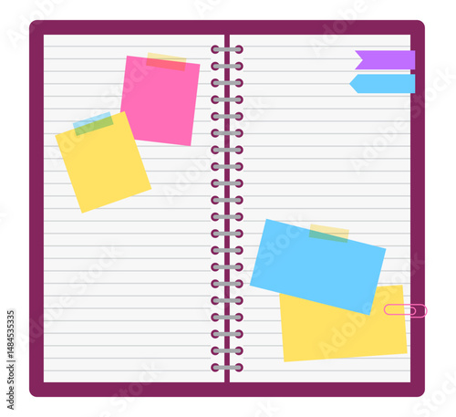 Note papers on notebook blank empty flat illustration