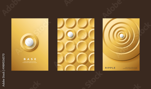 Golden-themed graphic depicting circular designs with 3D depth. Ideal for modern, creative, and luxury applications in business, art, or design presentations.