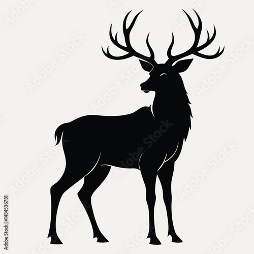 Elegant black silhouette illustration of a majestic deer with impressive antlers