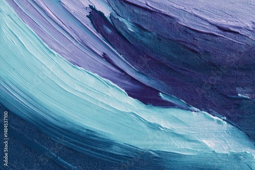 Deep navy, mint, and lavender strokes on canvas form a balanced and dynamic textured design.
