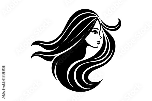 A beautiful vector illustration of a woman with long flowing hair, showcasing her elegant style and glamorous silhouette