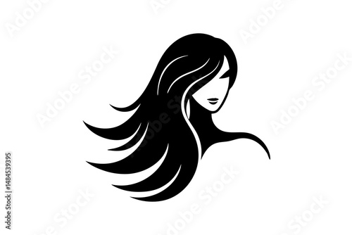 Glamour fashion illustration of a beautiful woman with long flowing hair, a stylized vector sketch of her head and face