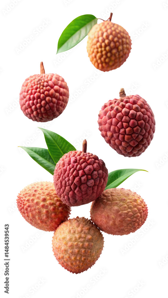 flying fresh lychee fruits isolated on transparent white background, clipping path flying fresh lychee fruits isolated on transparent white background, clipping path