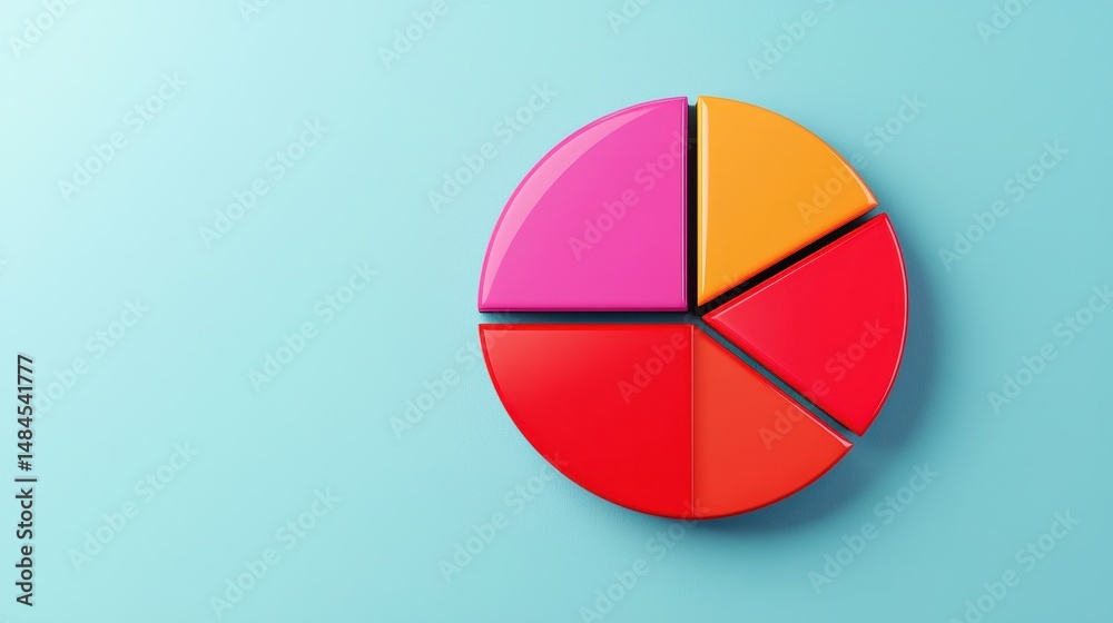 Fototapeta premium Colorful pie chart graphic on blue background showcasing data representation and analysis visual elements