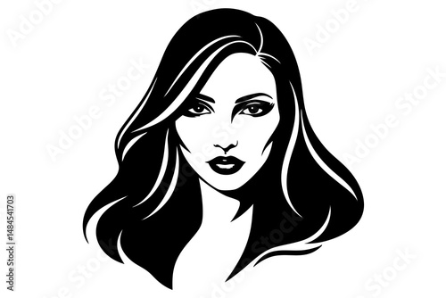 Fashion illustration of a woman with long, flowing hair and a beautiful face, showcasing her glamorous style