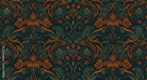 Herbal Serenity Flowing Floral Motifs in a Seamless Vector Pattern