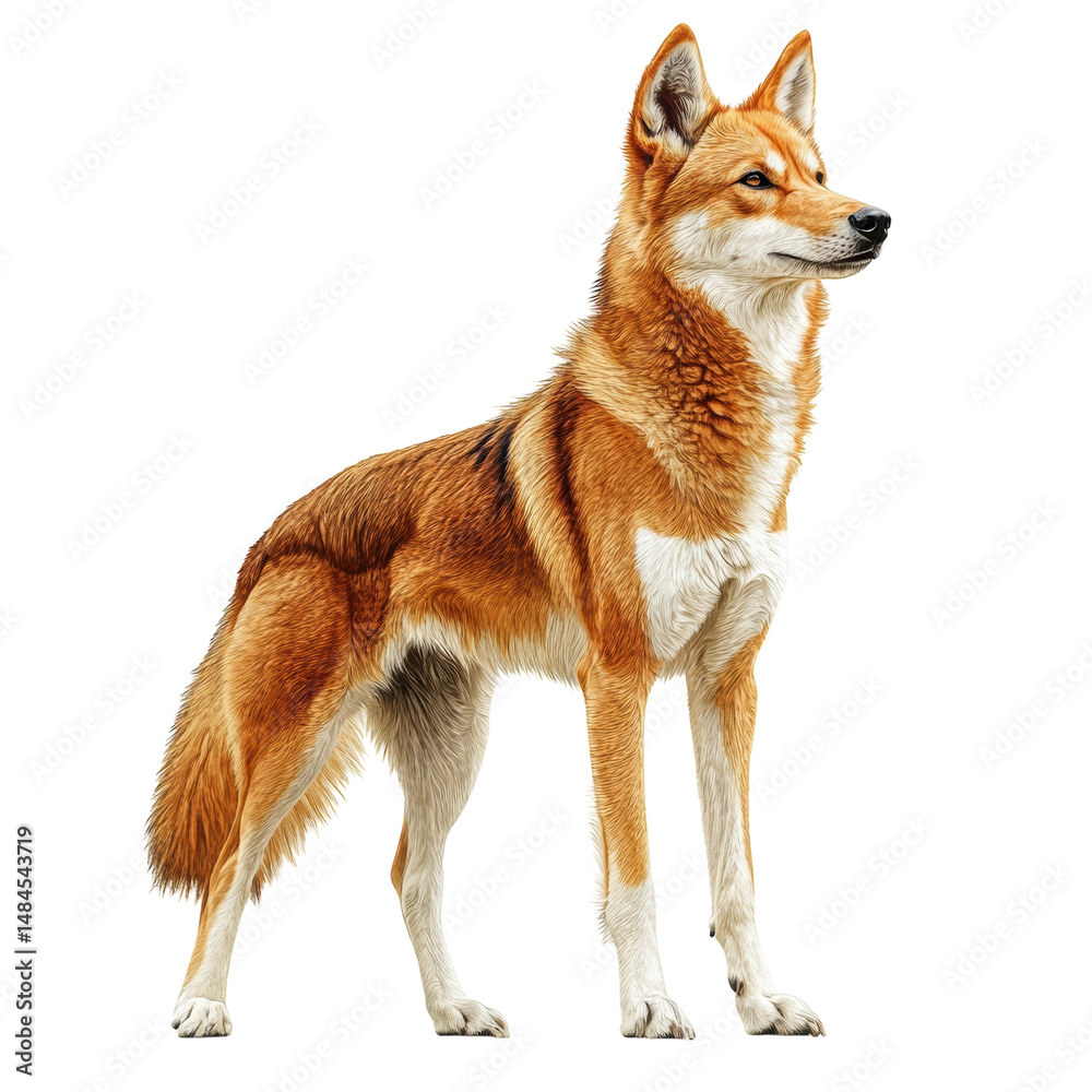 Fototapeta premium An alert Dhole the endangered Asian wild dog standing tall with a focused on transparent background