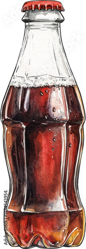 cola in glass bottle watercolor illustration art painting 