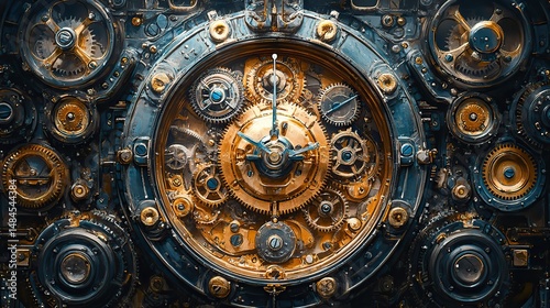 A detailed illustration depicts the inner workings of an antique clock, showcasing its intricate gears and mechanisms