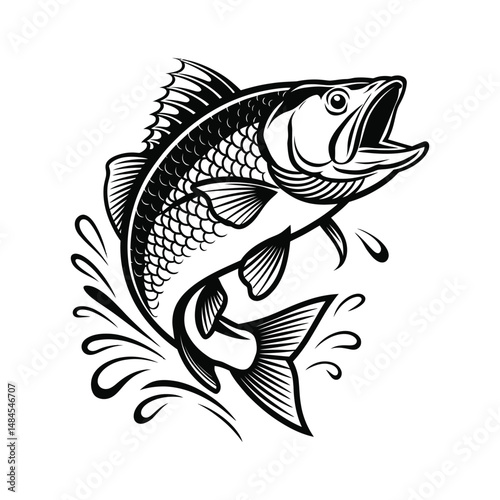 Illustration of a fish jumping out of the water isolated on a white background