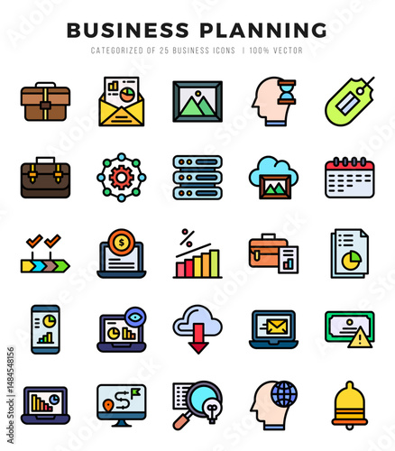Set of Business Planning Icons Lineal Color icons collection.