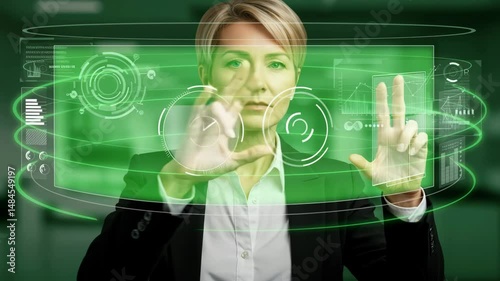 Woman Touching Virtual Screen – Futuristic Technology Interaction in 4K