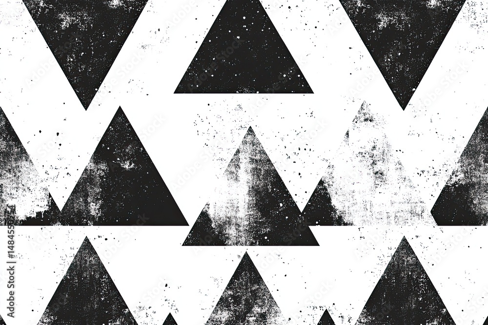 Abstract geometric pattern of overlapping triangles in black and white, with distressed texture Abstract geometric pattern of overlapping triangles in black and white, with distressed texture