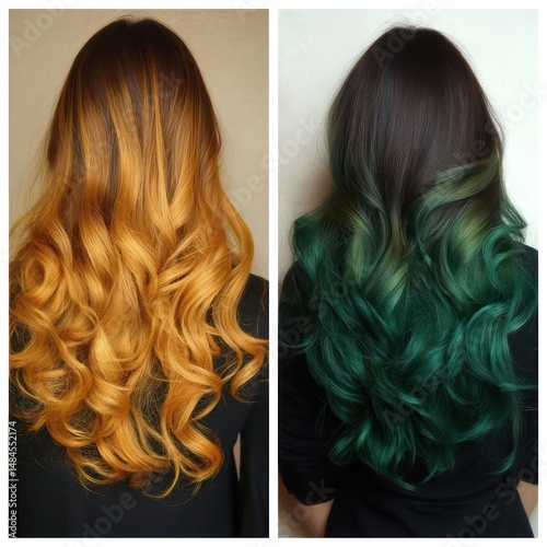 Luminous ombre from gold to emerald, offering a radiant and smooth color shift.