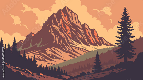 mountain with sunset landscape vector illustration