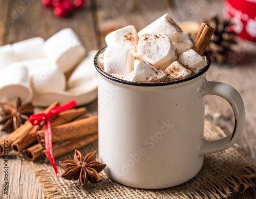 Warm Hot Chocolate with Marshmallows in a Mug