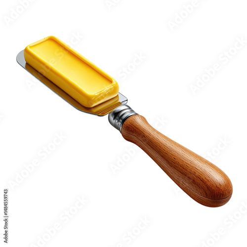 flat butter spreader with wooden grip isolated on transparent background