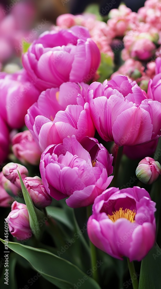 Fototapeta premium A bunch of lush peony blooms creates an appealing and vibrant close up floral display
