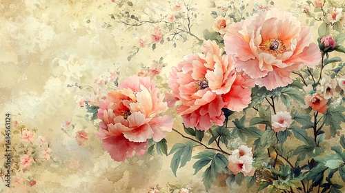 Wallpaper Mural Watercolor style peony flower picture Torontodigital.ca