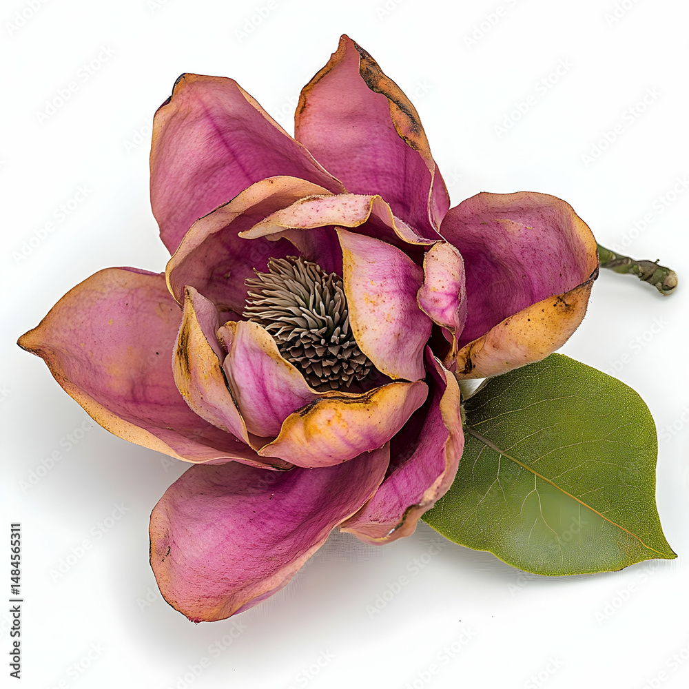 Fototapeta premium Purple magnolia blossom, studio shot, white background, floral design