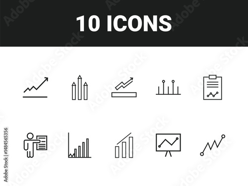 Growth line icon set. Set of outline icons related to growth, performance, gain, improvement, increase, evolution, development and others. Growth outline icons collection.
