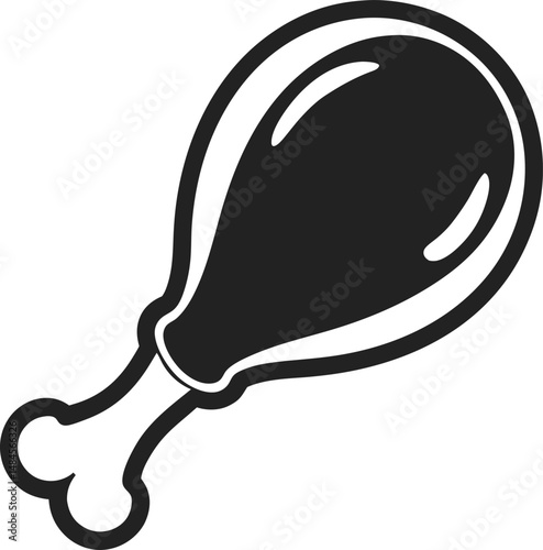 Black and white chicken drumstick icon with bold outline and simple graphic style. Ideal for food logos, menus, or culinary apps.