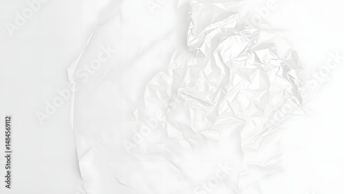 Crumpled Plastic Sheet on White Backdrop Abstract Minimalist Texture