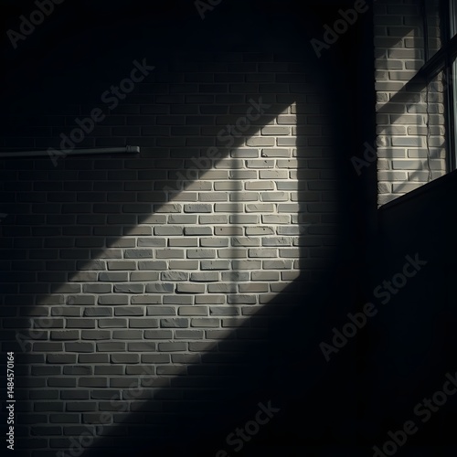 Dramatic Sunlight Beam on Brick Wall Creates Abstract Shadow