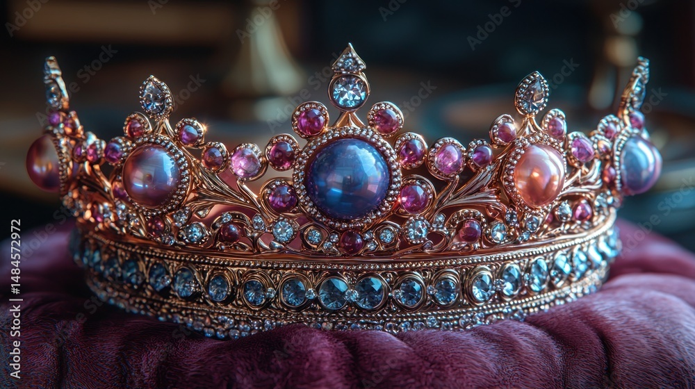 Obraz premium Luxurious antique crown with gemstones and pearls