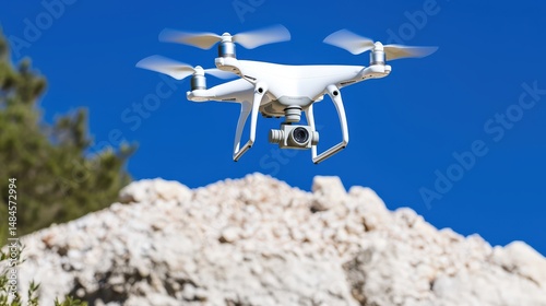 Drone perched atop a pile of fertilizers, industrial strength emphasized