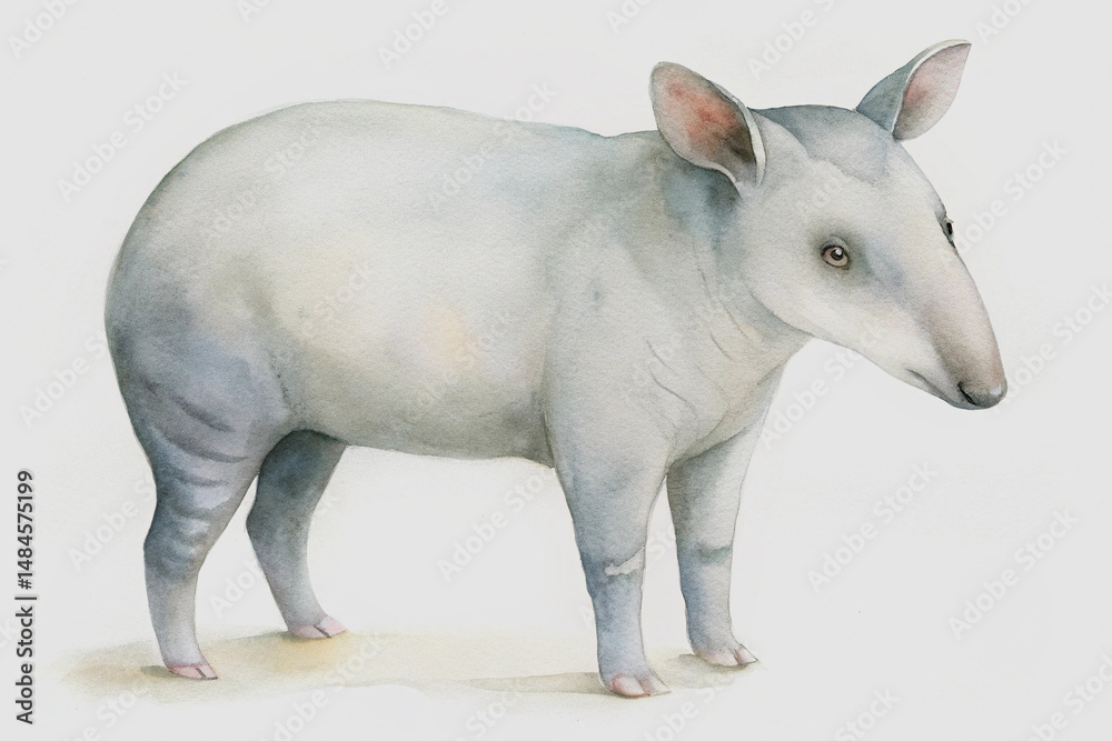 Fototapeta premium Watercolor illustration of a tapir depicted in a realistic and artistic hand-painted style