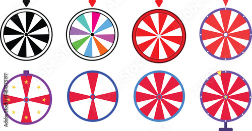 Collection of Colorful Wheel of Fortune Designs. A Roulette Isolated Random Wheel illustration.