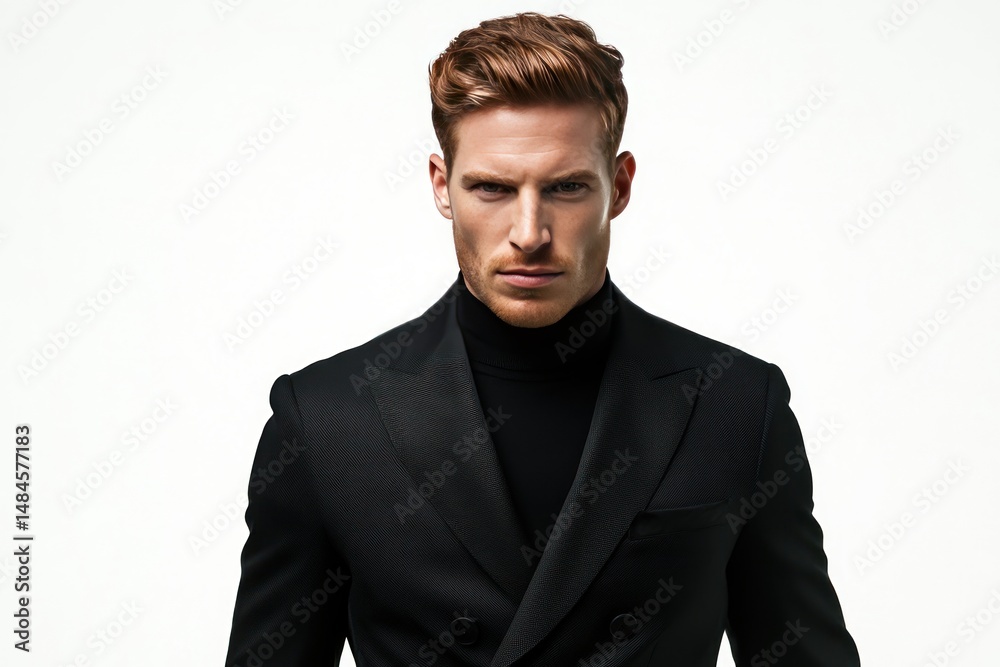 Fototapeta premium high-fashion male model in luxury suit looking intense isolate on white background