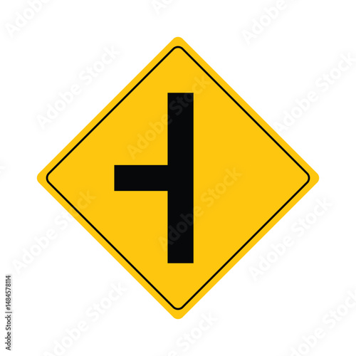 Side Road Left Traffic Sign Vector | Road Warning Sign | Yellow Diamond Road Symbol