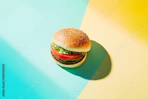 Burger on split vibrant color background
