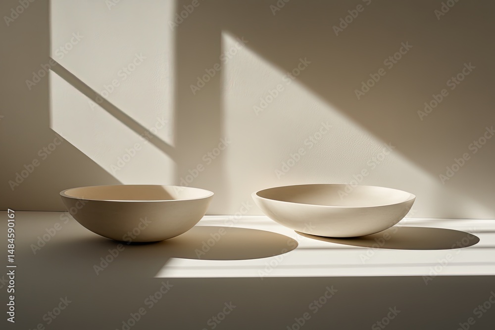 Minimalist ceramic bowls in soft beige light Minimalist ceramic bowls in soft beige light