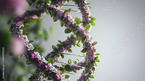 DNA structure made of vines and flowers, blending nature and science