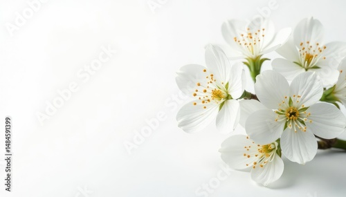 Delicate white blossoms against pure white backdrop, vibrant, studio, blossom