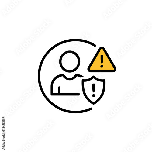 User protection symbol with caution triangle and shield icon  
