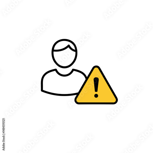 Icon of person with warning triangle symbol on white background  