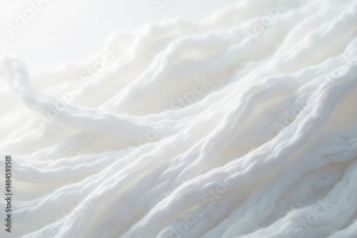 Close-up shot of white fiber strands against pure white backdrop, yarn, strand, acetate